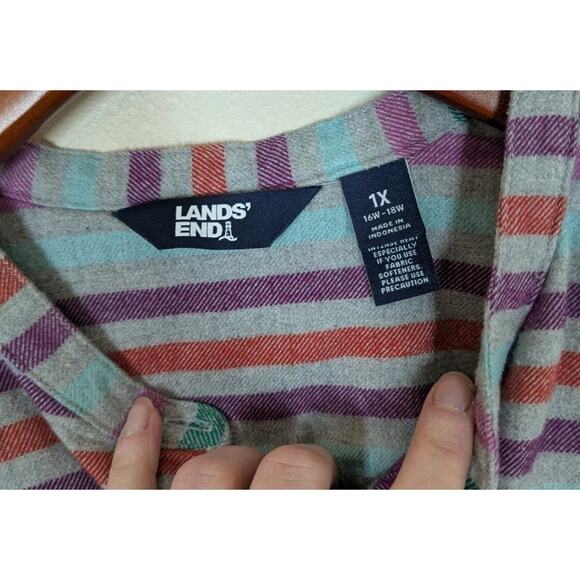 LANDS' END Plus Size 1X Flannel A-line Striped Long Sleeve Tunic Top Very Soft - Picture 4 of 10